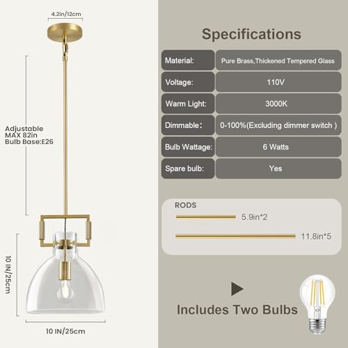 10 Inch Knurled Large Brass Blown Glass Modern Kitchen Island Pendant Light Fixtures