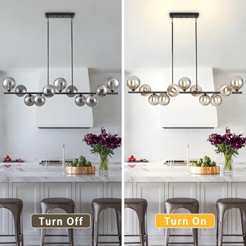Linear Chandeliers for Dining Room 51.2" Large Sputnik Chandelier Pendant Lights Kitchen Island 11 Lights Dining Room Light Fixture Sputnik Modern Linear Globe Chandelier Black for Farmhouse Kitchen
