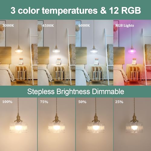 Battery Operated Pendant Light 5000mAh Rechargeable Chandelier with Remote Control Wireless Adjustable Hanging Clear Striped Light for Kitchen Island Dining Room Hallway (2 Count)