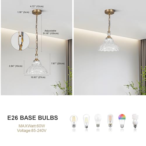 1 Piece Vintage Chandelier in Matte Antique Brass Finish with Flower (1-Light / Antique Brass and Chain Style)