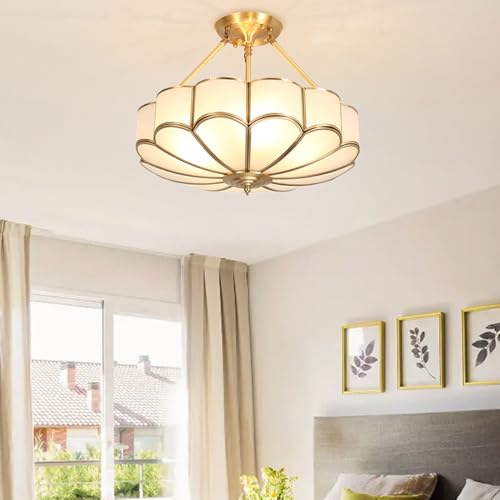 24 Inch Brass Semi Flush Chandelier