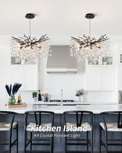 Modern Tree Branch Crystal Chandelier Luxury Blacl Crystal Pendant Lighting 23.6" Contemporary 8