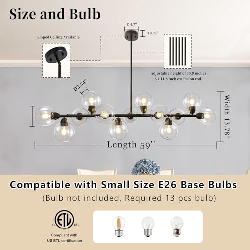 Modern Linear Chandelier Black 13 Light Sputnik Island Light