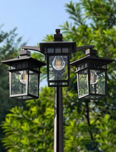 Motion Sensor Outdoor Lamp Post Light Fixture with GFCI Outlet