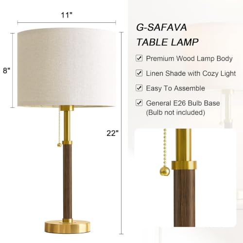 Wood Table Lamps 22" Mid Century Modern Lamps for Bedroom Living Room Lamps (2 Count)
