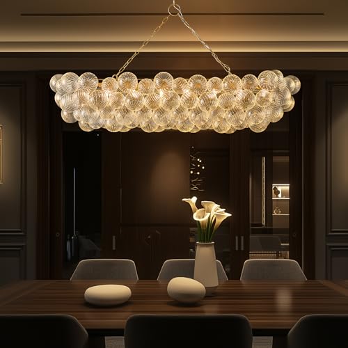 63 Inch Moden Gold Chandelier with 14 Bubble Lights