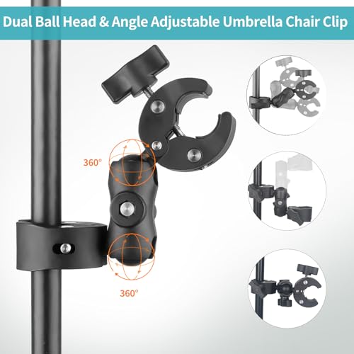 Double Clamp Mount Umbrella Chair Clamp with 360° Magic Arm