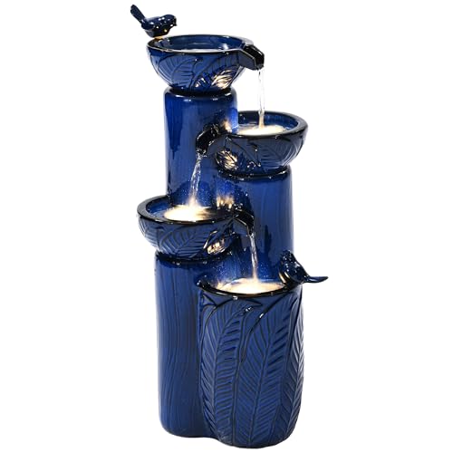 34" H Ceramic Outdoor Water Fountain with LED Lights