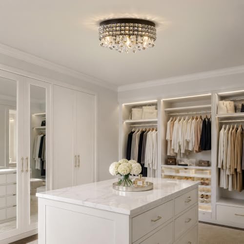 Small Crystal Flush Ceiling Light (Classic Black)