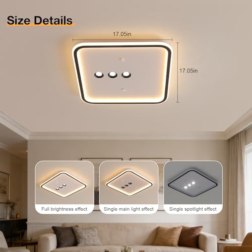 Square Diamond LED Ceiling Light with 3 Spotlights