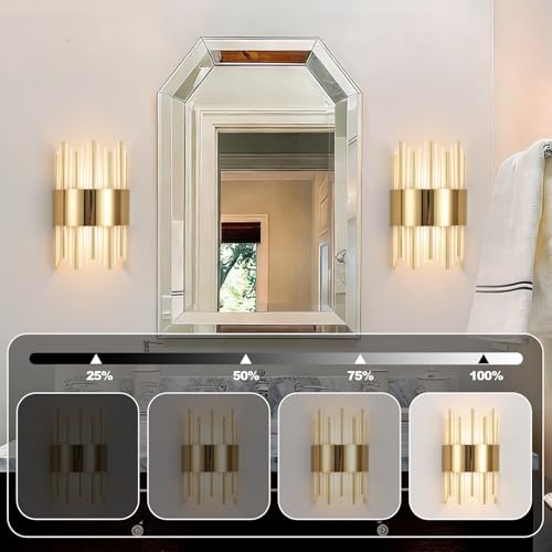 Gold Wall Sconces LED Dimmable Modern Crystal Wall Sconces Gold Wall Light Titanium Vanity Wall Light for Bedroom