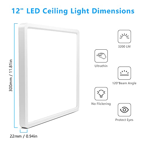12Inch 24W Square LED Flush Mount Ceiling Light