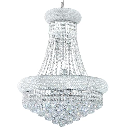 12 Lights Chrome Finish Empire Crystal Chandelier Lighting for Dining Room Living Room Foyer Hallway Bedroom Entryway