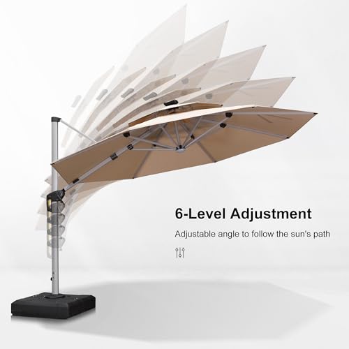 Patio Umbrella with Base 12ft Solar LED Light Double Top