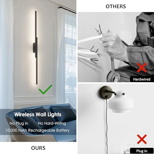 Black Wall Sconces Set of Two Battery Operated Wall Sconces 3000K (2 Count)