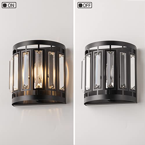 Modern Crystal Wall Sconce 1xE26 Black Vanity Wall Lamp K9 Crystal Wall Light Fixture for Hallway Doorway Bedroom Living Room Lighting