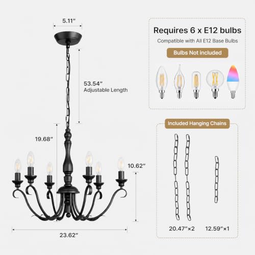 Farmhouse Vintage Antique Black Chandelier (Classic Black)