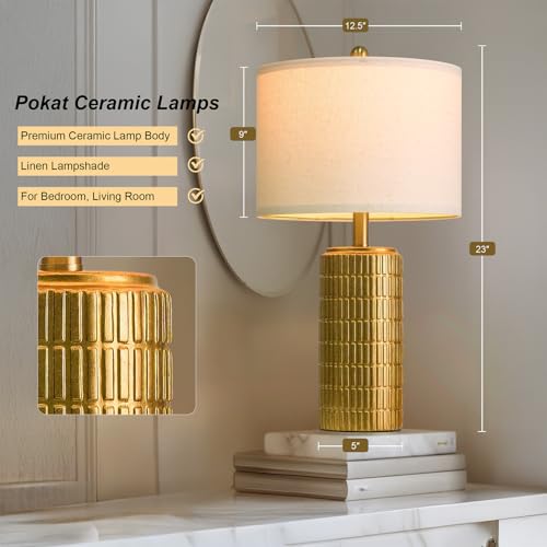 23" Brass Gold Ceramic Table Lamps for Living Room