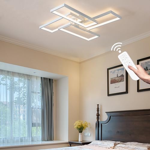 Modern LED Ceiling Light Fixture White Flush Mount Ceiling Light Dimmable 26" Bedroom Lights for Ceiling with Remote Control 48W Kitchen Ceiling Light Fixtures for Hallway 3000K