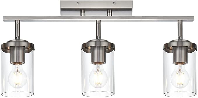 BONLICHT Modern Semi-Flush Mount Ceiling Light 3-Light Adjustable Ceiling Spotlight Brushed Nickel Kitchen Track Lighting Fixtures Industrial Wall Vanity Light Fixture with Clear Glass Shade - Aura Lighting