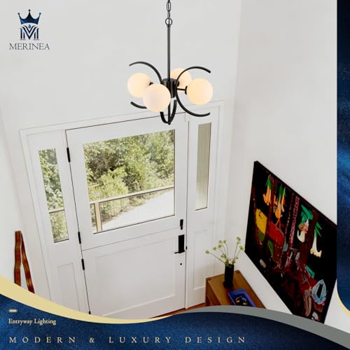 Black Sputnik Chandelier with Milk Glass Globe 4 Lights L16.5 Inch