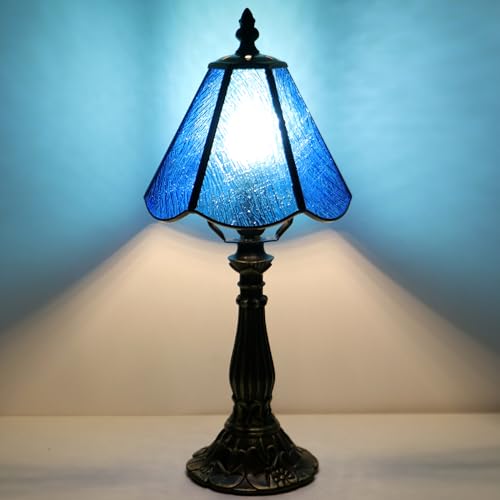 Small Tiffany Table Lamp Yellow Rippled Stained Glass Desk Lamps 6X6X14 Inch Bronze Resin Base Antique Mini Accent Light