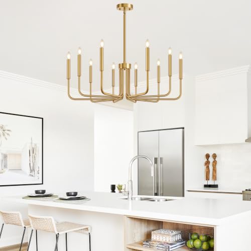 Gold 10 Light Farmhouse Chandelier for Dining Room Lighting Fixtures Hanging