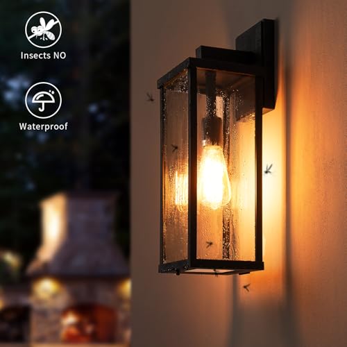 18" Classic Outdoor Wall Sconce 1 Light in Matte Black Rectangular Metal Frame and Clear Glass Shade Waterproof Porch Light Patio Light Pack of 4 (4 Count)