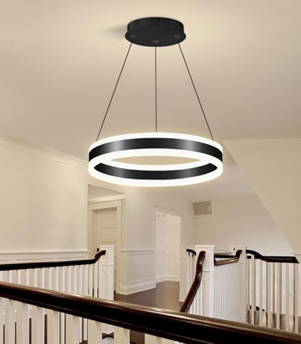 D15.7'' Modern Ring Chandelier for Dining Room LED Dimmable Pendant Lighting High Ceiling Chandelier for Living Room Foyer Bedroom Entryway 3000K