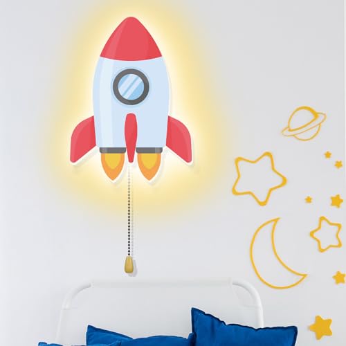 Space Rocket Night Light Battery Operated Kids Nursery Wall Lamp