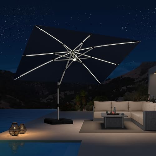 Cantilever Umbrella 9' X 12' Solar LED Light Patio
