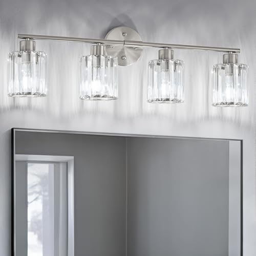 Modern Brushed Nickel Crystal Bathroom Light Fixtures