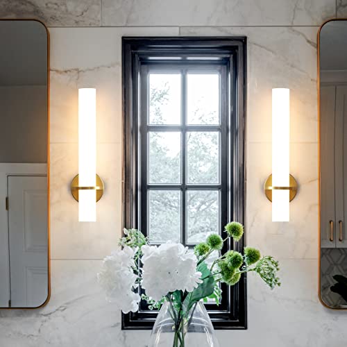 Hardwired Wall Sconces Set of Two 18 Inch Gold Bathroom Wall Sconces 18W 2700K (2 Count)