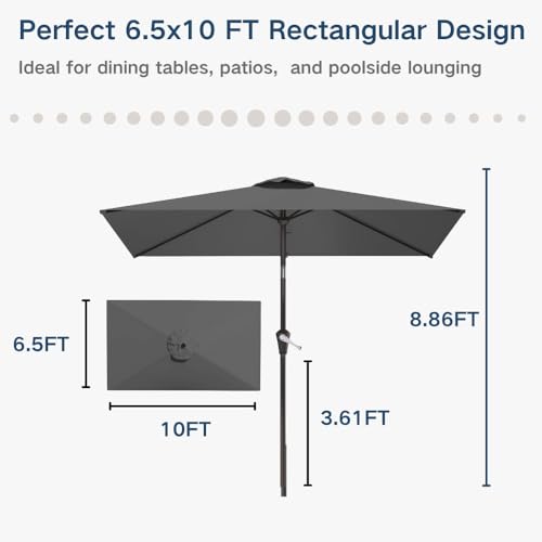 6.5' x 10' Rectangular Patio Umbrella Large Outdoor Market Umbrella w