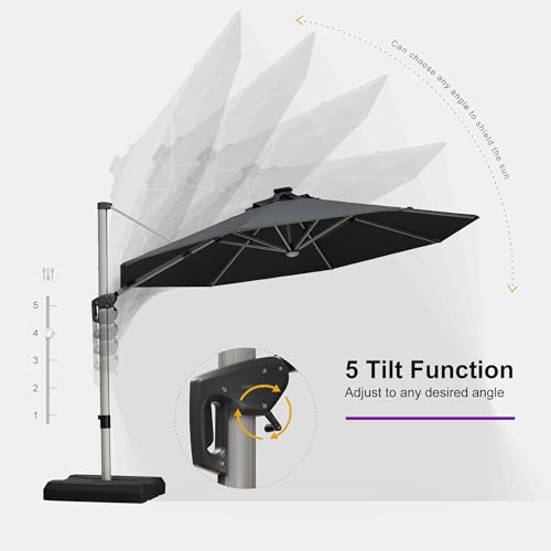 Cantilever Patio Umbrella 11ft Round Solar LED Light