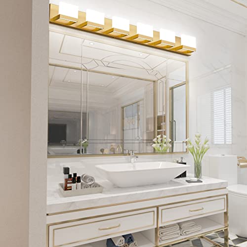 Gold Vanity Lights for Bathroom Modern LED 6 Lights Bathroom Vanity Lights Up and Down Wall Light Fixtures 6000K