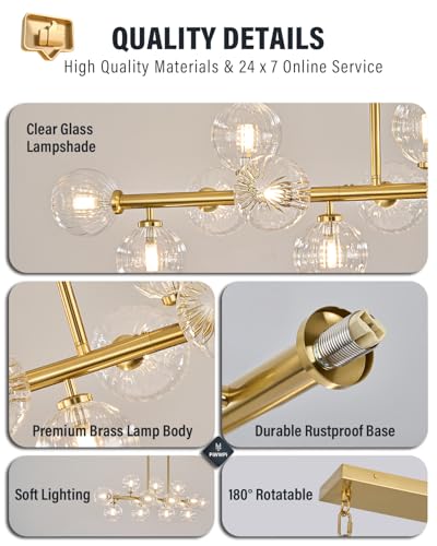 55" Long Brass Gold Chandeliers for Dining Room Kitchen Island