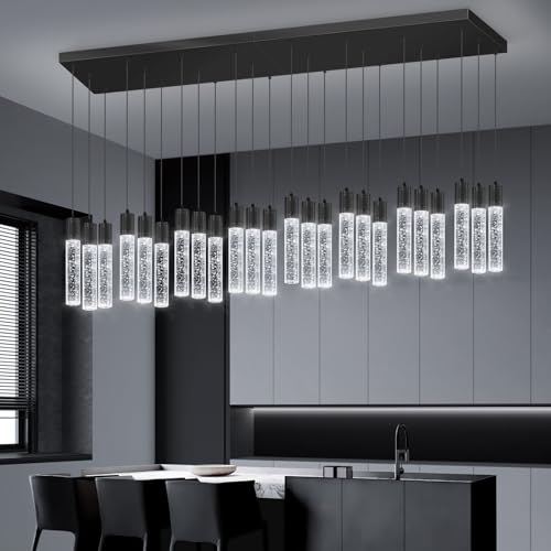 24 Lights Modern Crystal Chandeliers LED Pendant Light for Kitchen Island Dining Room Entrance Foyer Living Room 6000K Black