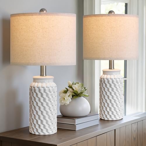 20.5" White Modern Ceramic Bedside Lamps Set of 2 (2 Count)