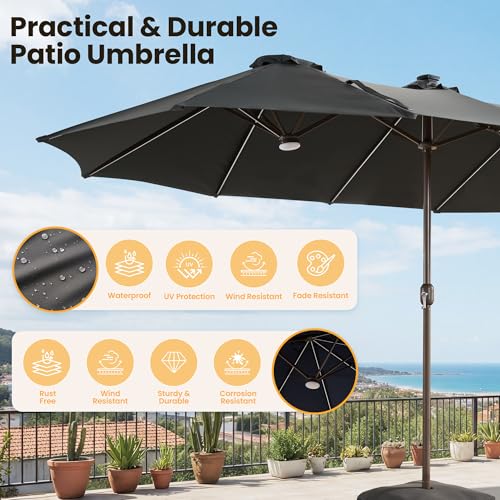 15FT Patio Umbrella With Multicolor Solar Light
