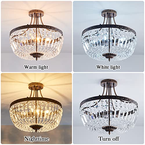 5 Light Retor Crystal Ceiling Light Fixture Oil Rubbed Bronze Semi Flush Mount Chandelier Ceiling Lamp for Living Room Dining Room Entryway Hallway Foyer Bedroom Laundry Bathroom