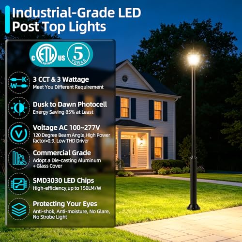 100W LED Post Top Light with Dusk to Dawn Photocell