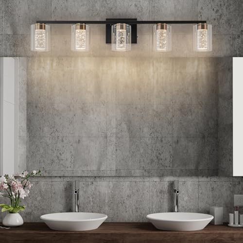 5 Light Black and Gold Vanity Light with 3 Color Modes