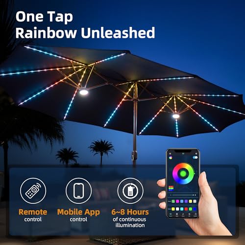 15 ft Large Patio Umbrella with Color Changing Lights
