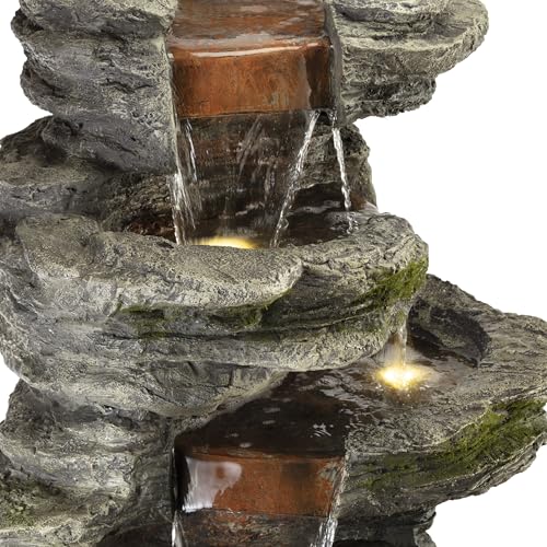 WIN1146 Outdoor Floor Cascading 8 Tiered Rock Garden Water Fountain with LED Lights