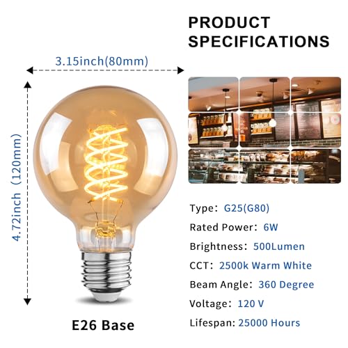 G25 Globe LED Edison Light Bulbs (4 Count)