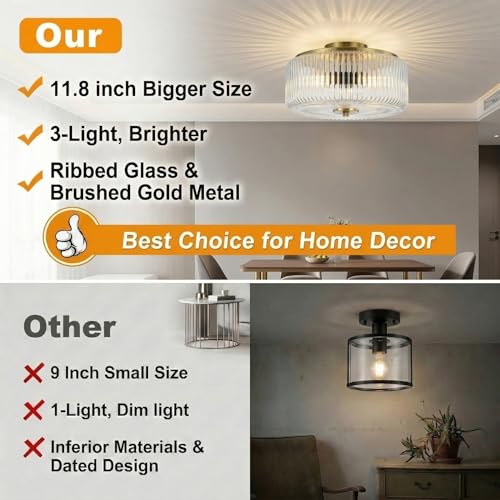 3 Light Gold Flush Mount Ceiling Light