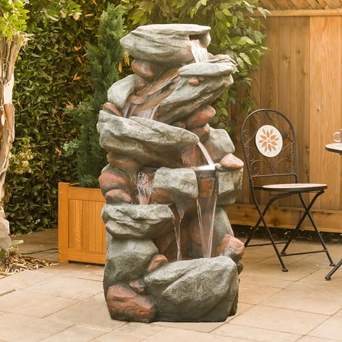 WIN1548 Outdoor Floor Cascading Stone Fountain with LED Lights