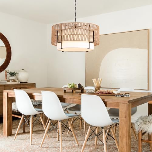 6 Light Large Rattan Chandelier for Dining Room