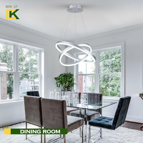 2 Rings Modern LED Chandelier Silver for Dining Room (2 Count)